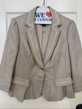 White House Black Market Beige Tweed Peplum Blazer